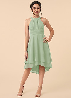 Azazie Linna Junior Dusty Sage A-Line Pleated Chiffon Dress image1