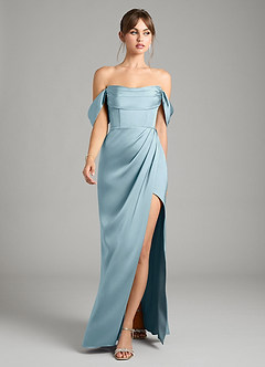 Azazie Johana Bridesmaid Dresses Moody Blue Mermaid Off the Shoulder Stretch Satin Convertible Dress image5