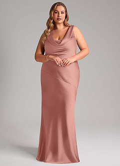 Azazie Rylina Vestidos de damas de honor Vestido de Rosetón de Satén Elástico de Corte Sirena image9