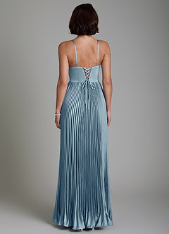 Azazie Micah Bridesmaid Dresses Dusty Blue A-Line Corset Stretch Satin Convertible Dress image4