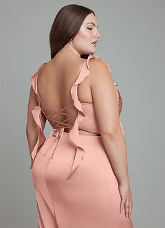 Azazie Jessamine Brautjungfernkleider Etui Korsett Stretch-Satin Kleid Rosettenrosa image14