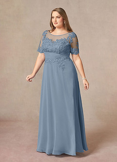 Azazie Raissa Mother of the Bride Dresses Dusty Blue A-Line Lace Chiffon Dress image11