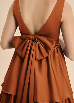 Azazie Meadowyn Junior Cinnamon A-Line Bow Stretch Satin Dress image7