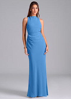 Azazie Evadne Bridesmaid Dresses Blue Jay A-Line Pleated Chiffon Dress image3
