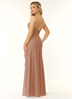 Azazie Naeem Robes de demoiselle d'honneur Robe Trapèze en Mousseline de soie Col V à volants Champagne Rosé image4