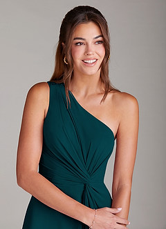 Azazie Brooke Vestidos de damas de honor Vestido de Pino de Gasa de Corte en A con Hombro unilateral image6
