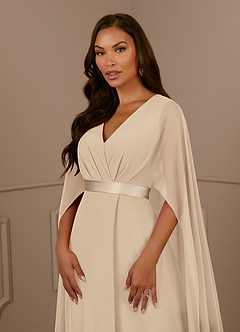 Azazie Isa Mother of the Bride Dresses Champagne A-Line V-Neck Pleated Chiffon Dress image5