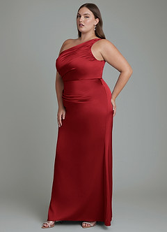 Azazie Akilah Bridesmaid Dresses Scarlet Mermaid One Shoulder Stretch Satin Dress image11