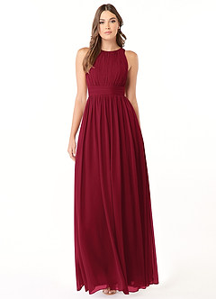 Azazie Luz Bridesmaid Dresses Burgundy A-Line Lace Chiffon Dress image1