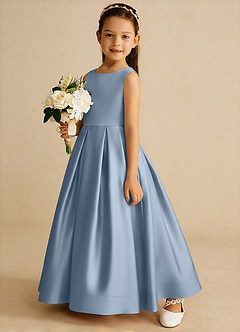 Azazie Cailee Flower Girl Dresses Dusty Blue Ball-Gown Pleated Matte Satin Dress image2