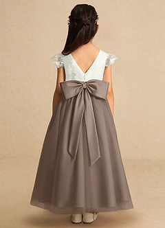 Azazie Pookie Flower Girl Dresses Taupe A-Line Lace Tulle Dress image5