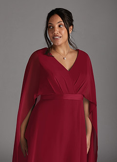 Azazie Isa Mother of the Bride Dresses Burgundy A-Line V-Neck Pleated Chiffon Dress image11