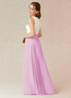 Azazie Albertine Junior Candy Pink A-Line Lace Chiffon Dress image2