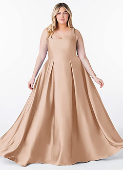 Azazie Neve Vestidos de damas de honor Vestido de Rosa Inglesa de Satén Elástico de Corte Princesa con Con bolsillos image10