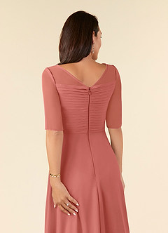 Azazie Naomi Mère de la mariée Robes Robe Trapèze en Mousseline de soie Col bateau plissé Rose Saumon image6