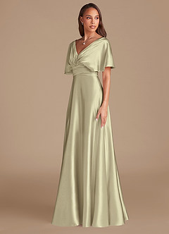 Azazie Pamela Brautjungfernkleider A-Linie Plissee Metallischer Satin Kleid Moosgrün image4