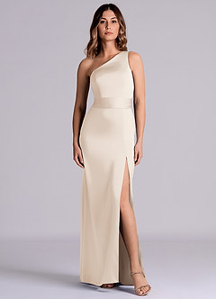 Azazie Phaedra Bridesmaid Dresses White Alabaster A-Line One Shoulder Stretch Satin Dress image8
