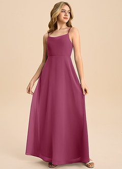 Azazie Shale Junior Mulberry A-Line Bow Chiffon Dress image4