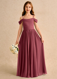 Azazie Shia Girls Formal Robe Demoiselle D'honneur Fillette Robe Trapèze en Mousseline de soie Épaule décolletée Merlot image2