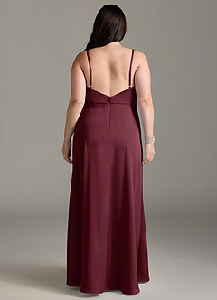 Azazie Brielle Bridesmaid Dresses Cabernet A-Line Cowl Spaghetti Straps Stretch Satin Dress image7