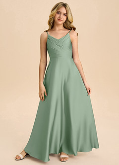 Azazie Bug Junior A-Linie Plissee Stretch-Satin Kleid Matcha image5