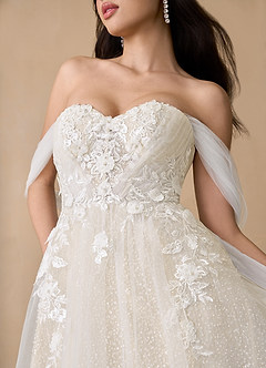 Azazie Seradine Wedding Dresses Diamond White Champagne A-Line Off the Shoulder Beading Dress image3