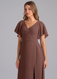 Azazie Ambrosia Bridesmaid Dresses Espresso A-Line Pleated Chiffon Dress image7