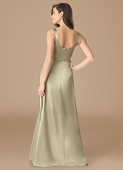 Azazie Joyce Brautjungfernkleider A-Linie Seitliche Cut-Outs Metallischer Satin Kleid Moosgrün image2