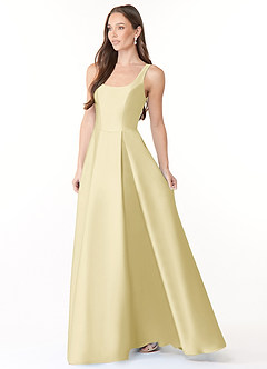 Azazie Neve Abiti da Damigella Abito Principessa in Raso Elasticizzato Con Tasche Sorbetto Al Limone image3