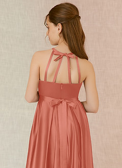 Azazie Arianthe Junior A-Linie mit Taschen Stretch-Satin Kleid Lachsrosa image7