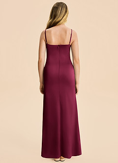 Azazie Rosalia Junior Burgundy Sheath Pleated Stretch Satin Dress image2