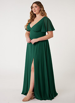 Azazie Kimber Bridesmaid Dresses Emerald A-Line Flounce Sleeve Chiffon Dress image6