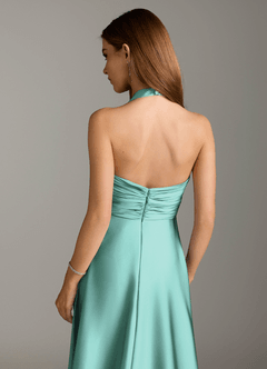 Azazie Tessie Robes de demoiselle d'honneur Robe Trapèze en Satin extensible Plissée Aqua image7