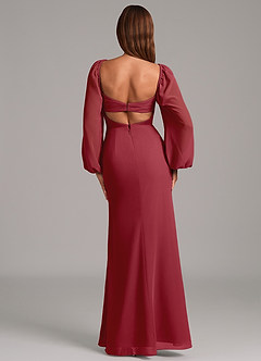 Azazie Brixley Abiti da Damigella Abito Sirena in Chiffon Manica Lunga Melograno image2