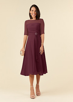 Azazie Naomi Mother of the Bride Dresses Cabernet A-Line Boatneck Pleated Chiffon Dress image1