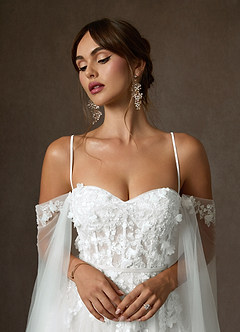 Azazie Wynery Wedding Dresses Diamond White Ball-Gown Off the Shoulder Lace Dress image3