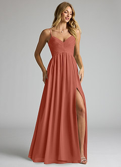 Azazie Alia Bridesmaid Dresses Clay A-Line Pleated Chiffon Dress image2