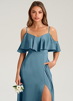 Azazie Jean Brudtärnklänningar Klä av A-Linje i Stretch Satin Av axeln Bermuda image6