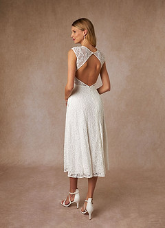 Azazie Lilly At-home Try On Dresses Diamond White A-Line Lace Dress image4
