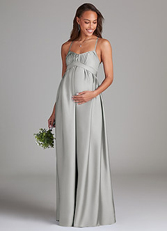 Azazie Llana Maternity Bridesmaid Dresses A-Line Stretch Satin Floor-Length Dress with Pockets image3