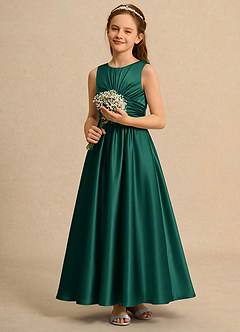 Azazie Ducky Girls Formal Flower Girl Dresses Emerald A-Line Pleated Stretch Satin Dress image5