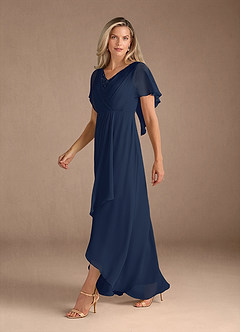 Azazie Eliza Mother of the Bride Dresses Dark Navy A-Line V-Neck Pleated Chiffon Dress image4