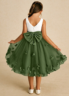 Azazie Sprout vestidos de niña de las flores Vestido de Oliva de Tul de Corte En A con Lazo image1