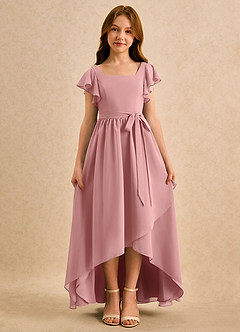 Azazie Milly Girls Formal Flower Girl Dresses Dusty Rose A-Line Pleated Chiffon Dress image5