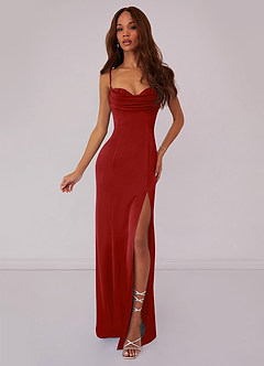 Barbie ♥ Azazie Bridesmaid Dresses Pomegranate Mermaid Corset Stretch Satin Dress image1