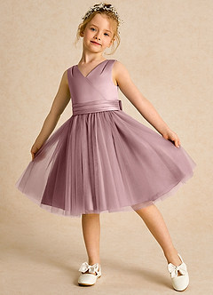 Azazie Tadpole Flower Girl Dresses Dusty Rose A-Line Pleated Matte Satin Dress image4