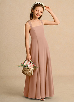 Azazie Tater Junior Formal Jurken voor bloemenmeisjes A-Lijn Jurk van Chiffon Geplooid Champagne Roos image3