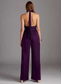 Azazie Oli Bridesmaid Dresses Grape Pleated Stretch Satin Jumpsuit image2