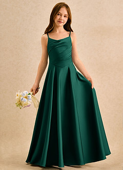Azazie Coconut Girls Formal Blumenmädchenkleider A-Linie Plissee Stretch-Satin Kleid Smaragd image3