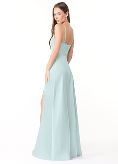 Azazie Halsey Final Sale Sea Glass A-Line Side Slit Stretch Satin Dress image5